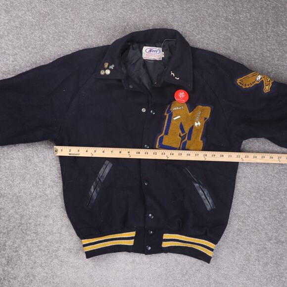 VTG 90s Womens Varsity Pins Patches Medium Blue Long Sleeve Snap Jacket - Picture 4 of 5